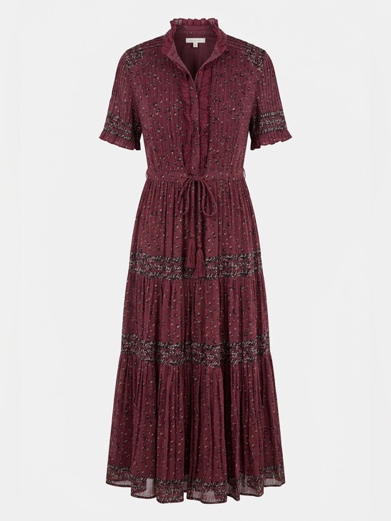 Free People Dresses & Skirts - Free People Rare Feelings Burgundy Floral Tiered Maxi Dress with Tie Waist